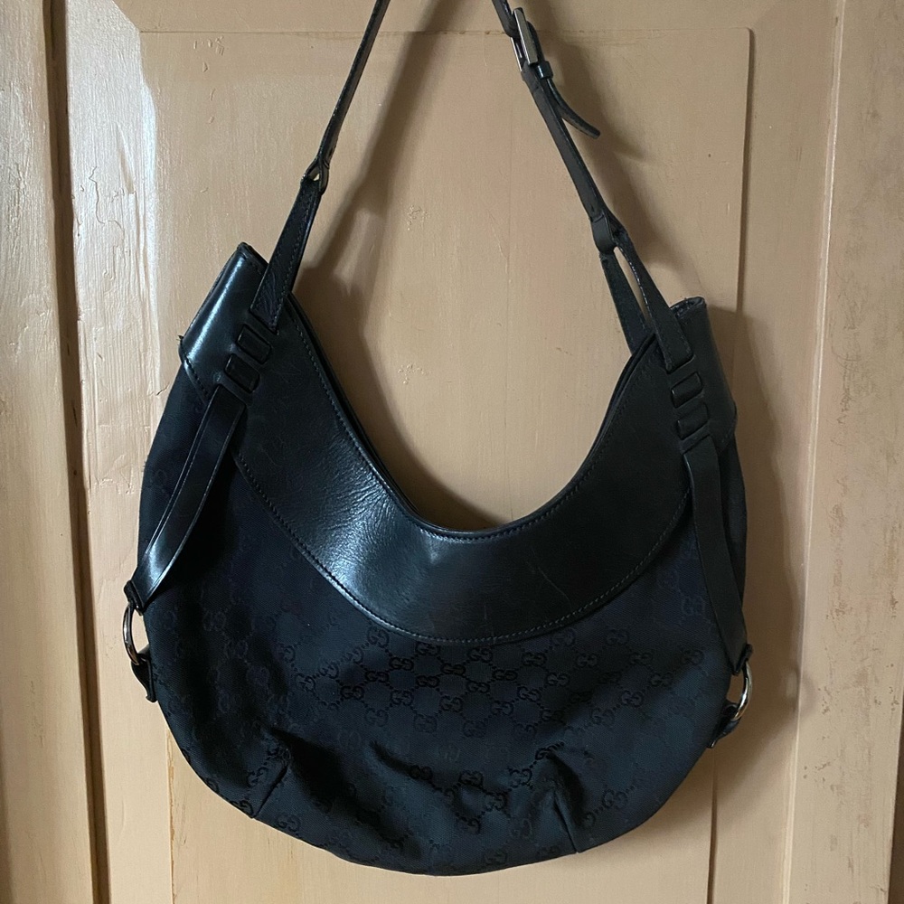 Authenticated Gucci monogram canvas shoulder bag